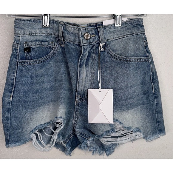 New Kancan Ivanna Jean Ultra High Rise Mom Shorts 3/25 Light Distressed Frayed - Picture 1 of 6